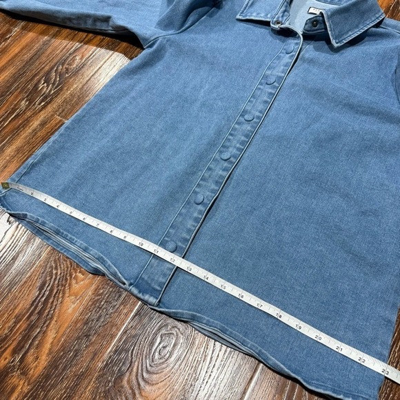 Bagatelle Blue Denim Stretch Button-Up Shirt Jacket Size L Women's Puff Sleeve - Picture 8 of 9